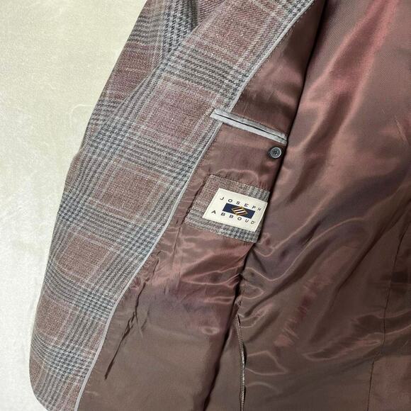 Joseph Abboud Linen Blazer Men's 44R Gray Rose Quartz Plaid Jacket Elevated Wool - Picture 4 of 11